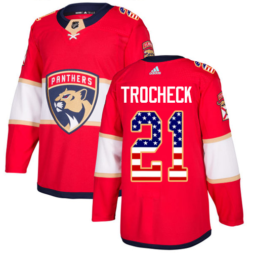 Adidas Panthers #21 Vincent Trocheck Red Home Authentic USA Flag Stitched NHL Jersey
